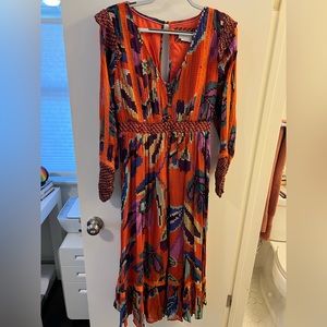 Anthropologie Long Sleeve Color Block Ruffle Dress